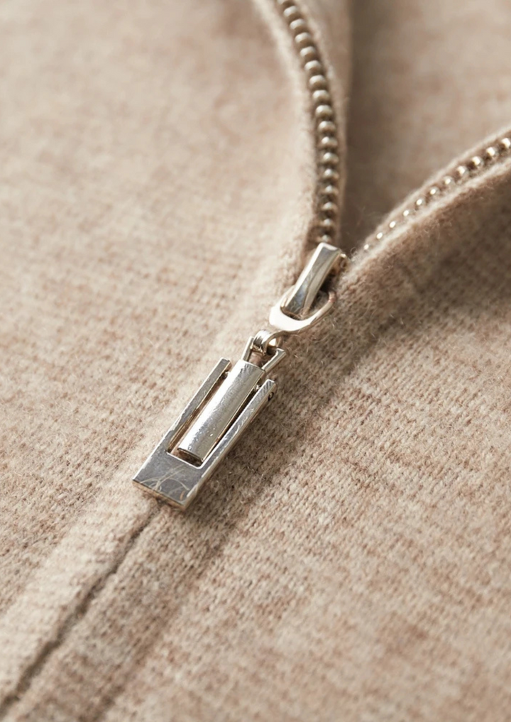 100% KASHMIR ZIP CARDIGAN