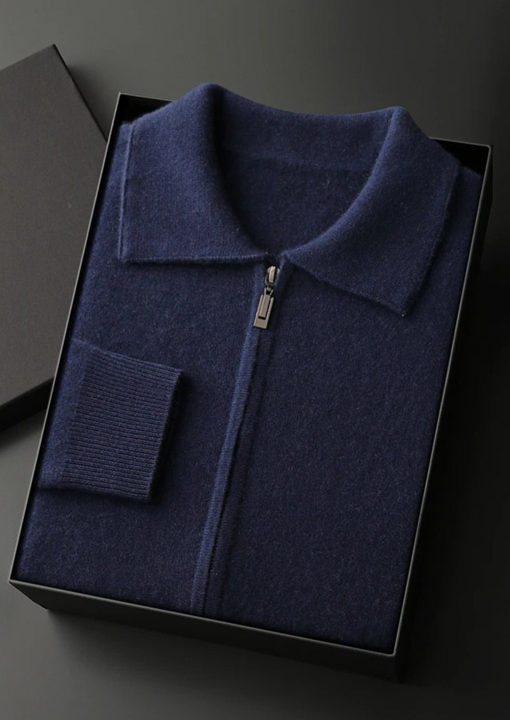 100% KASHMIR ZIP POLO CARDIGAN