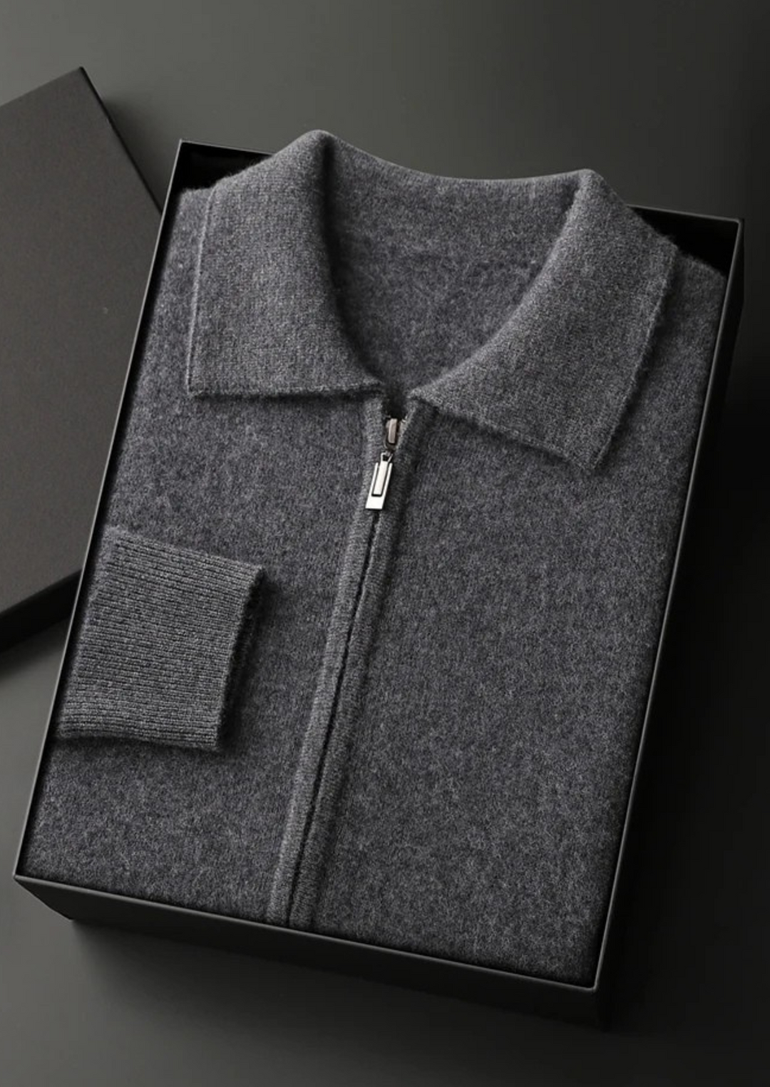 100% KASHMIR ZIP POLO CARDIGAN