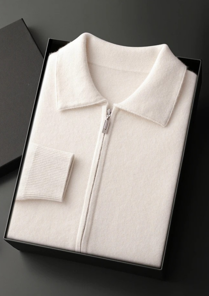 100% KASHMIR ZIP POLO CARDIGAN