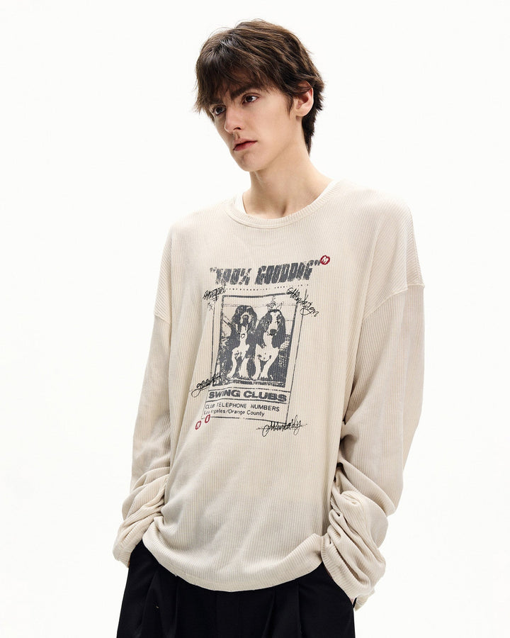 Majica dugih rukava s grafikom od waffle pletenine