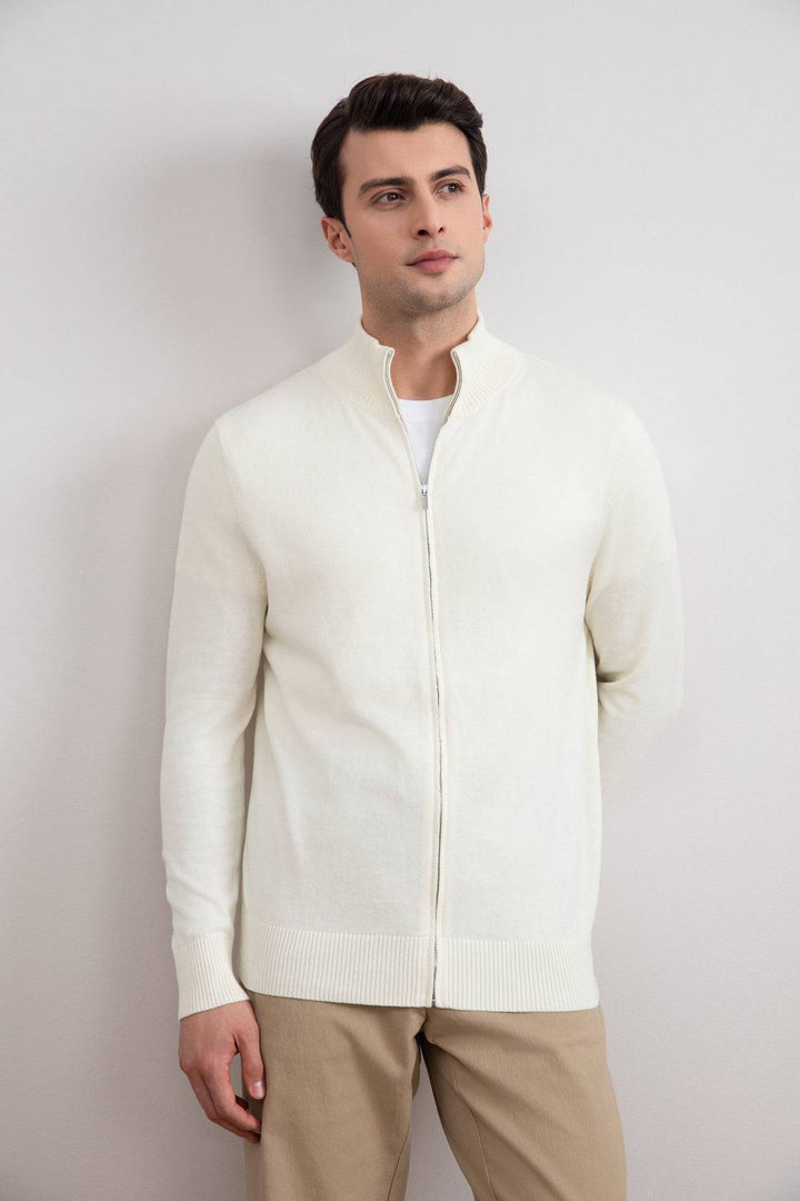 Klasični kardigan na patentni zatvarač prljavo bijele boje