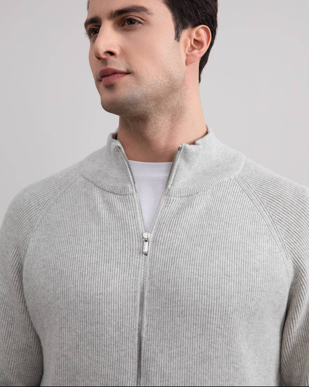 Sivi Mélange Engleski Riblji Pulover s Punim Patentnim Zatvaračem