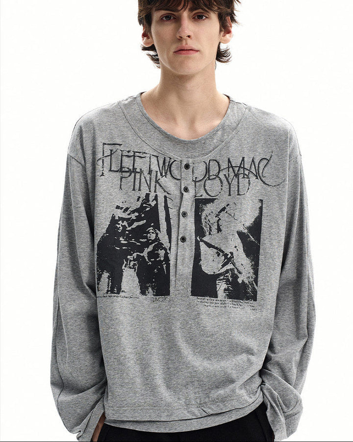 Pametna grafička Henley majica dugih rukava