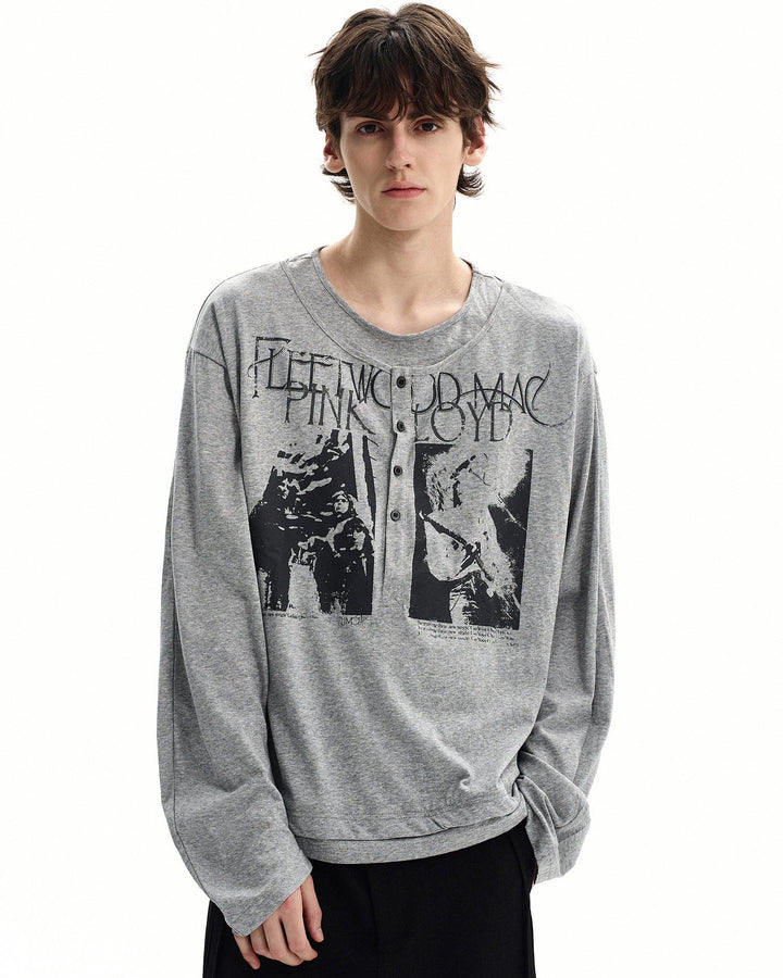 Pametna grafička Henley majica dugih rukava