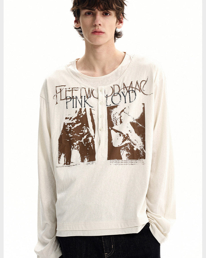 Pametna grafička Henley majica dugih rukava