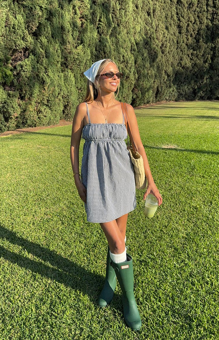 Avara Crna Karirana Mini Haljina