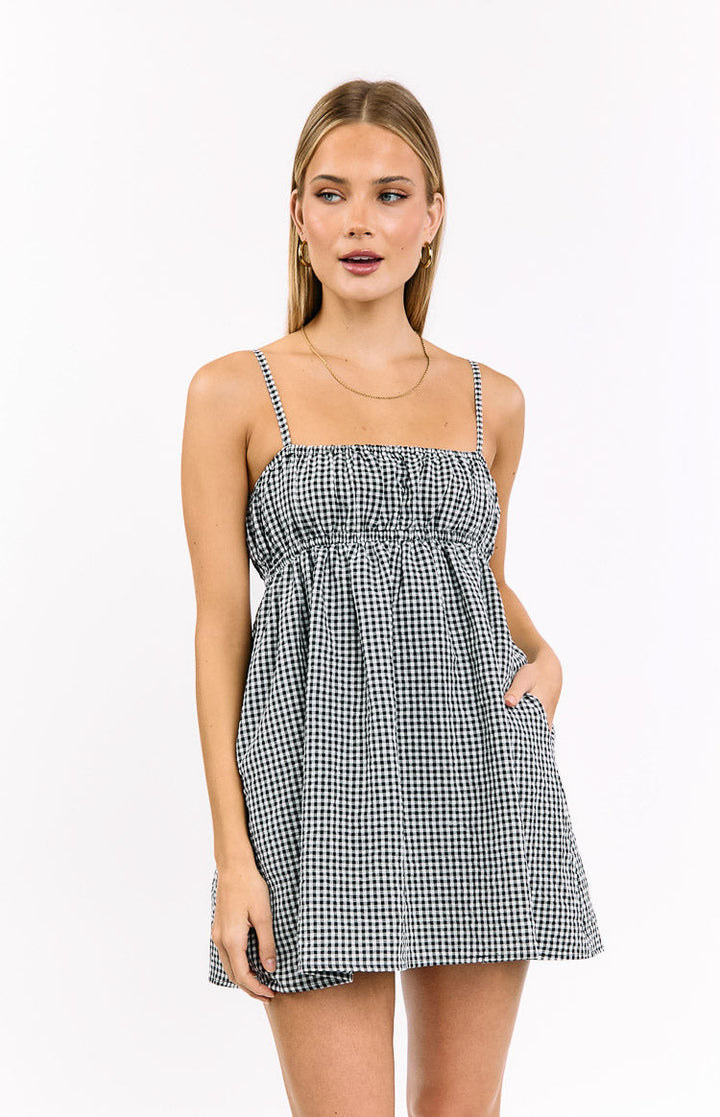 Avara Crna Karirana Mini Haljina