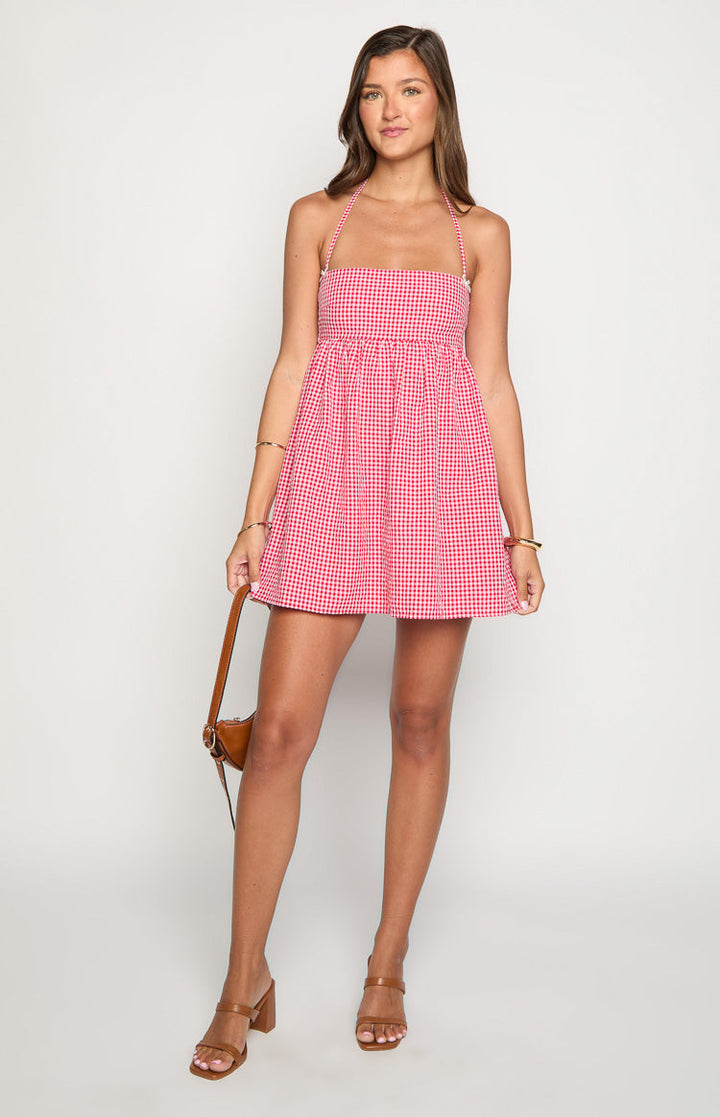Carter Crvena Gingham Halter Mini Haljina