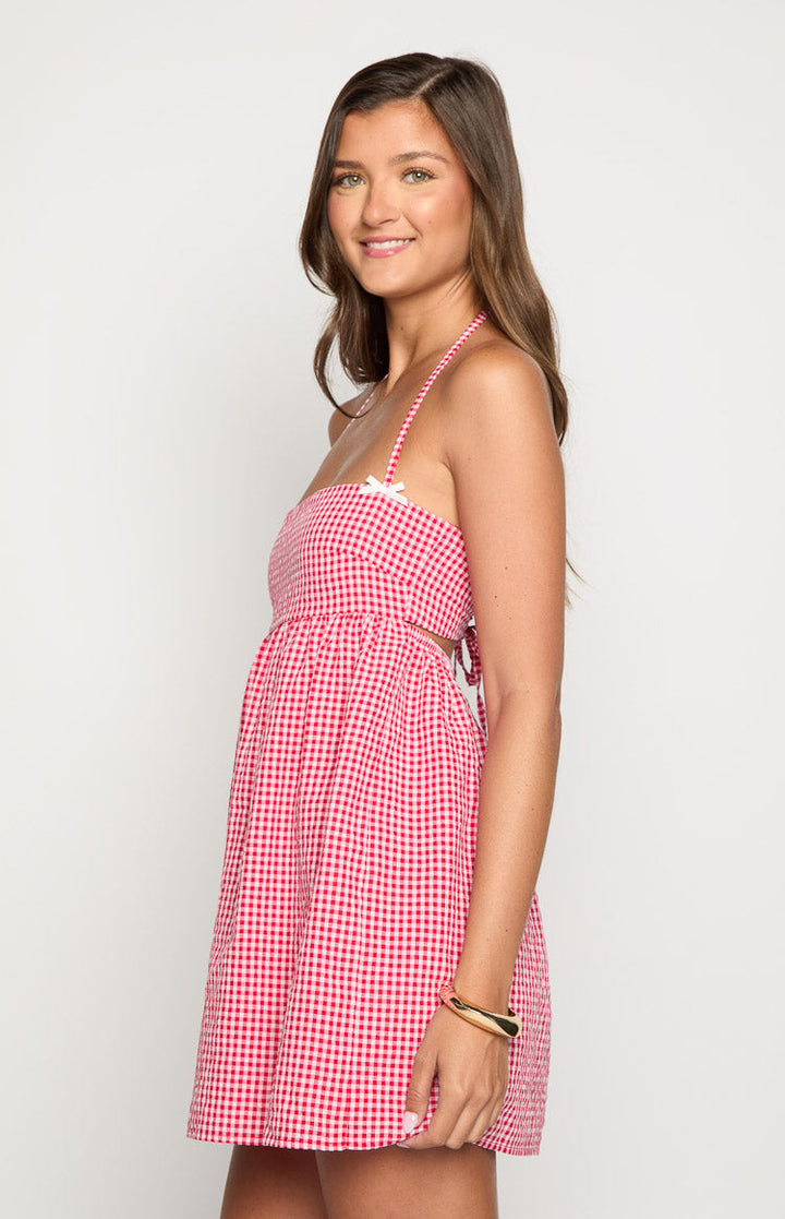 Carter Crvena Gingham Halter Mini Haljina