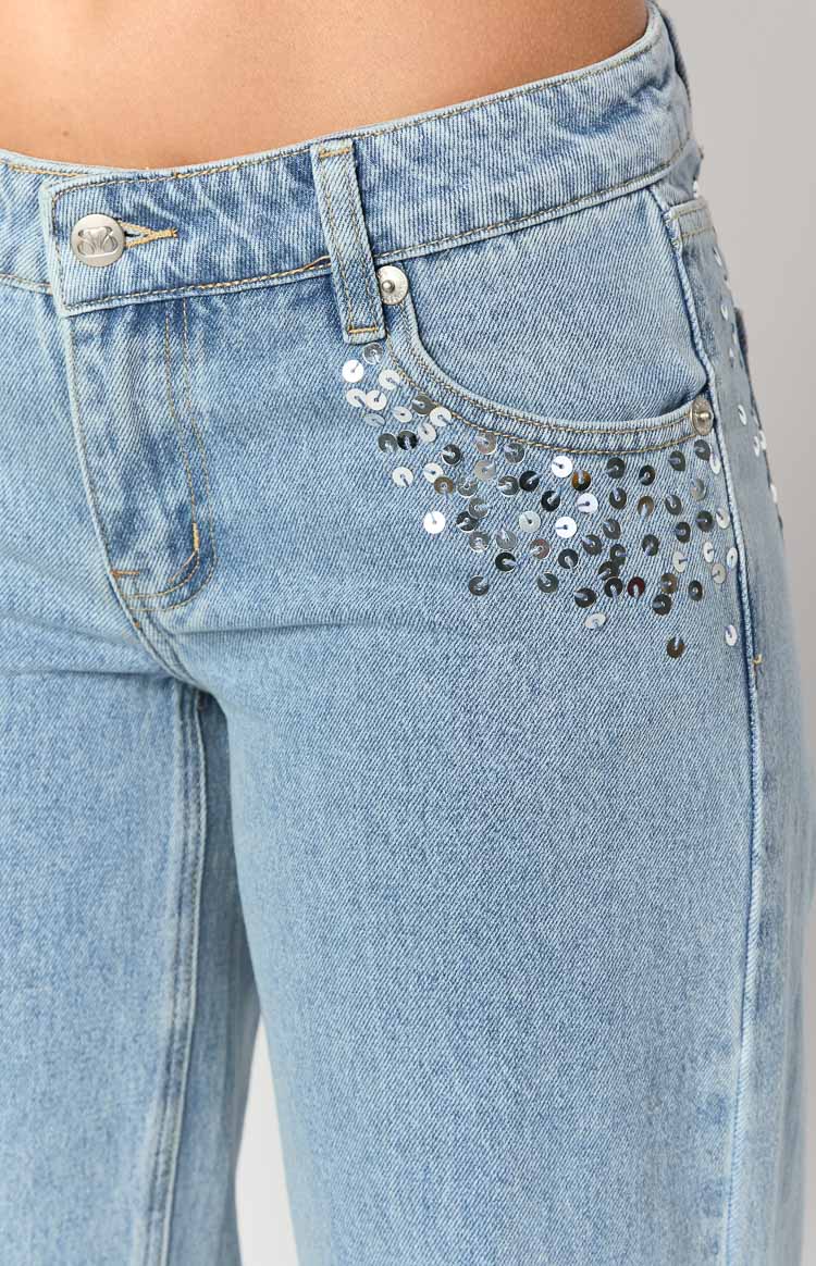 Clara Sequin Light Wash Denim Niske Traperice
