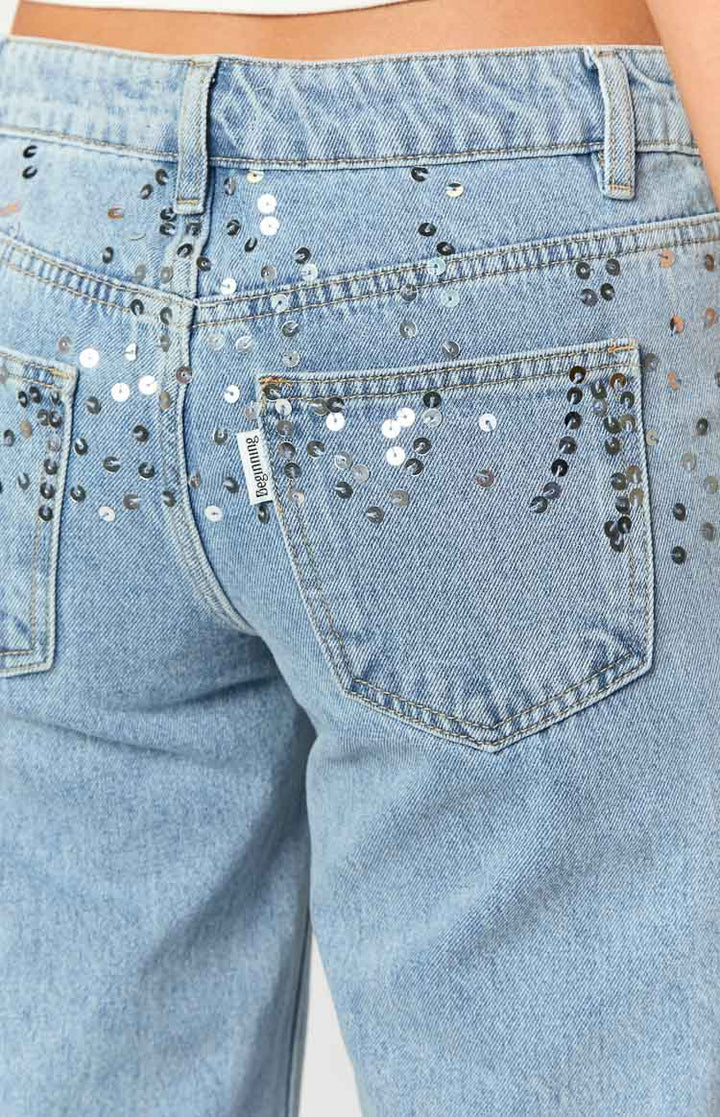 Clara Sequin Light Wash Denim Niske Traperice