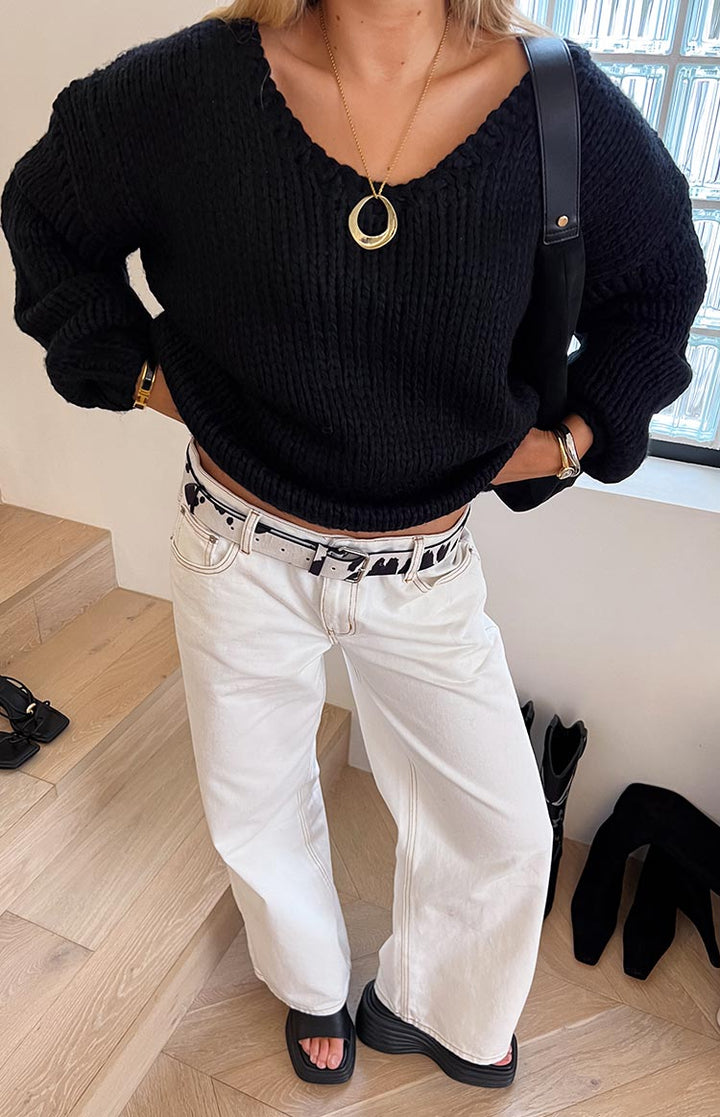 Delvey Crni Chunky Pleteni Pulover