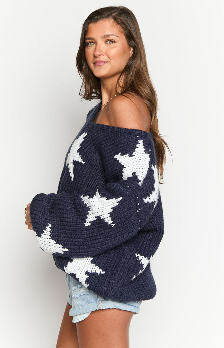 Delvey Navy Star Chunky Knit Sweater