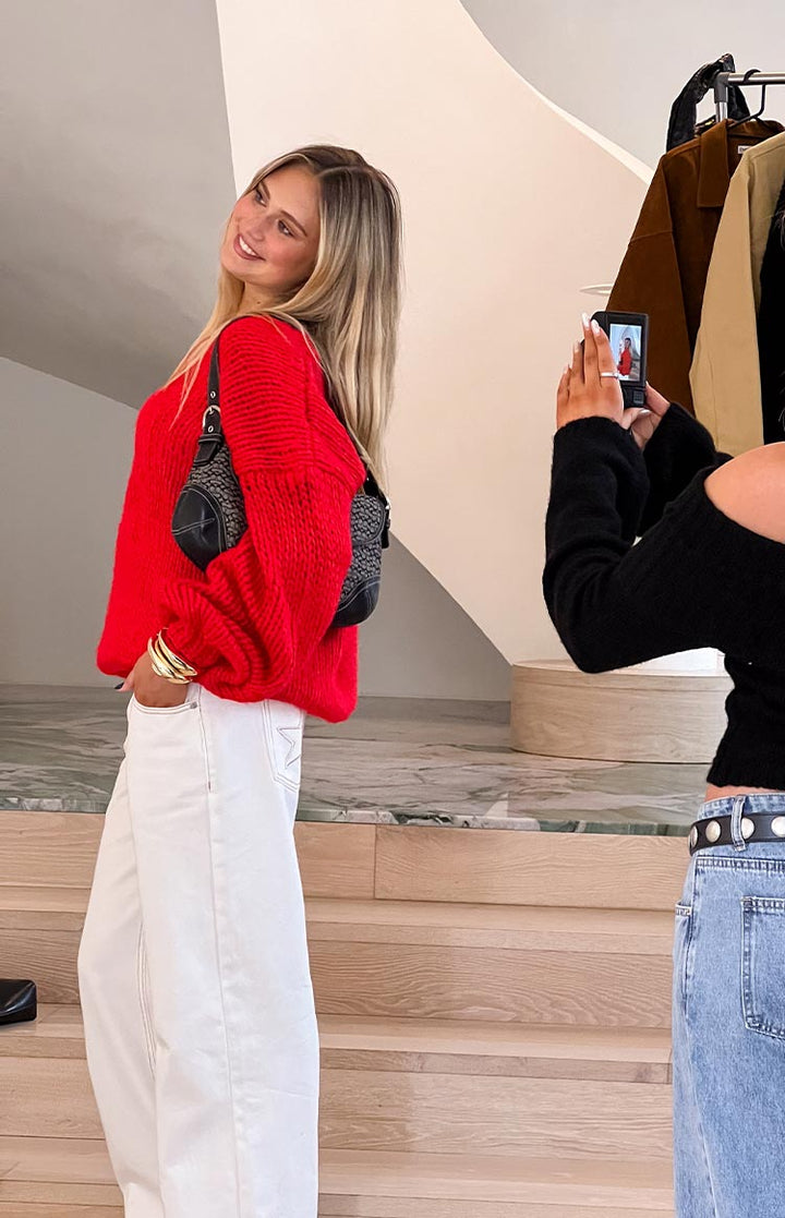 Delvey Crveni Chunky Pleteni Džemper