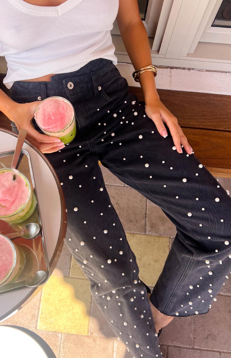 Traperice Denim Dazzle Pearl Crne Visokog Struka