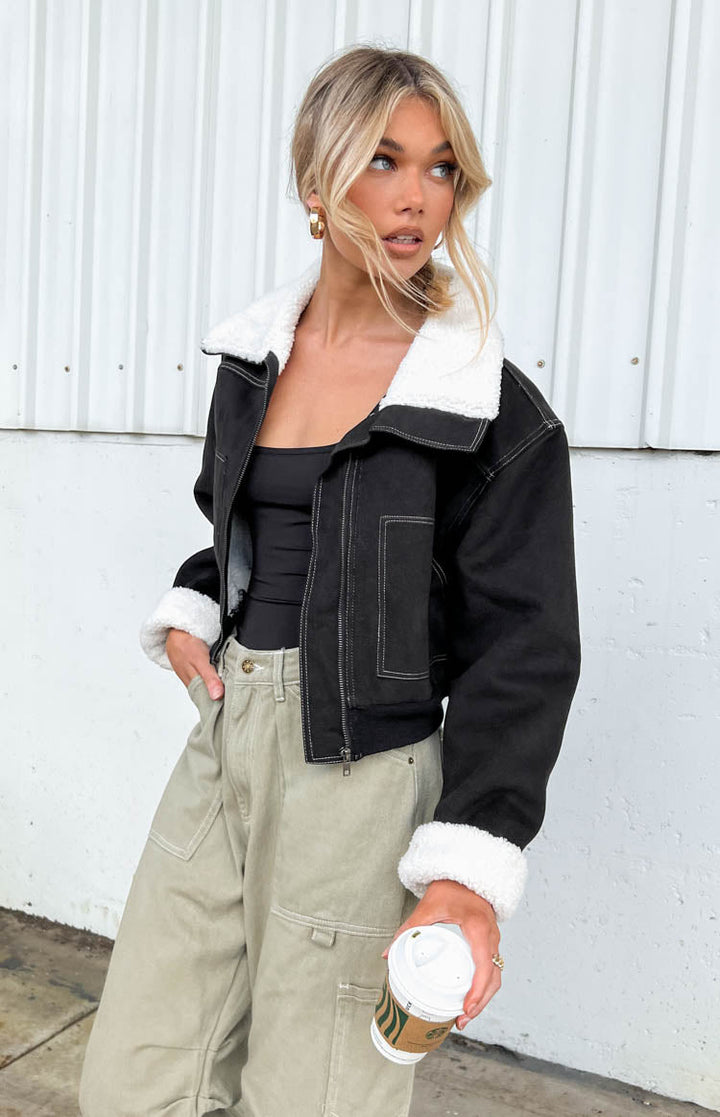 Indy Crna Denim Sherpa Jakna