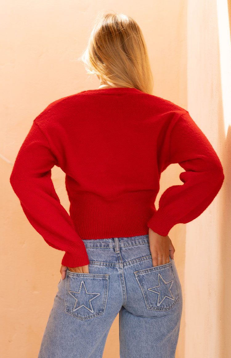 Janda Crveni Pleteni Oversized Kardigan