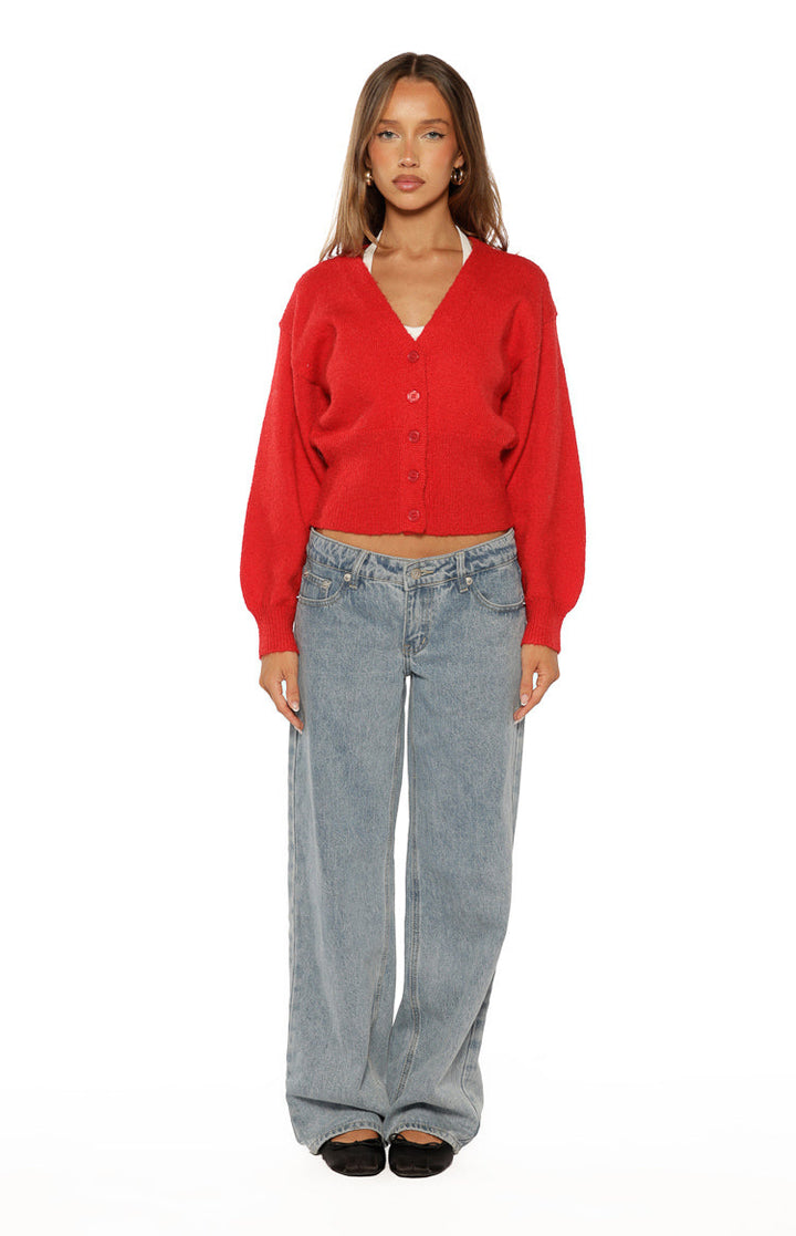 Janda Crveni Pleteni Oversized Kardigan