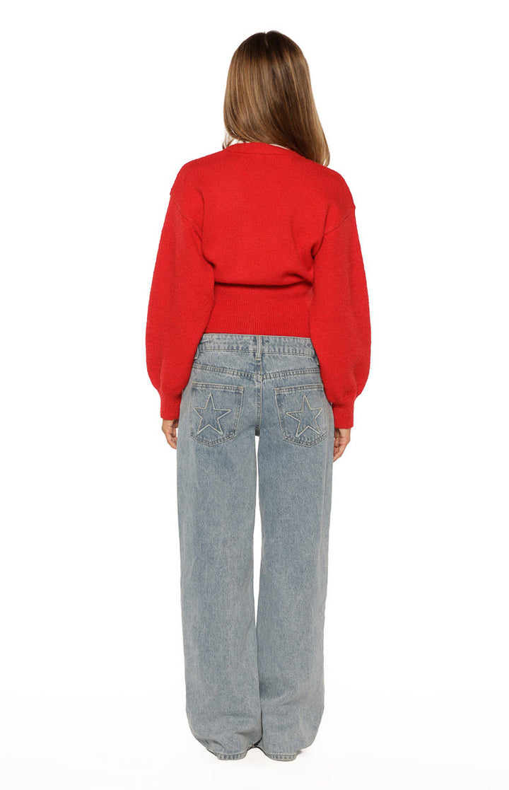 Janda Crveni Pleteni Oversized Kardigan