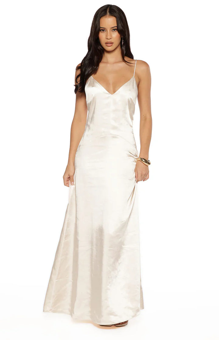 Kaitlynn Krem Saten Maxi Haljina - PRE NARUDŽBA