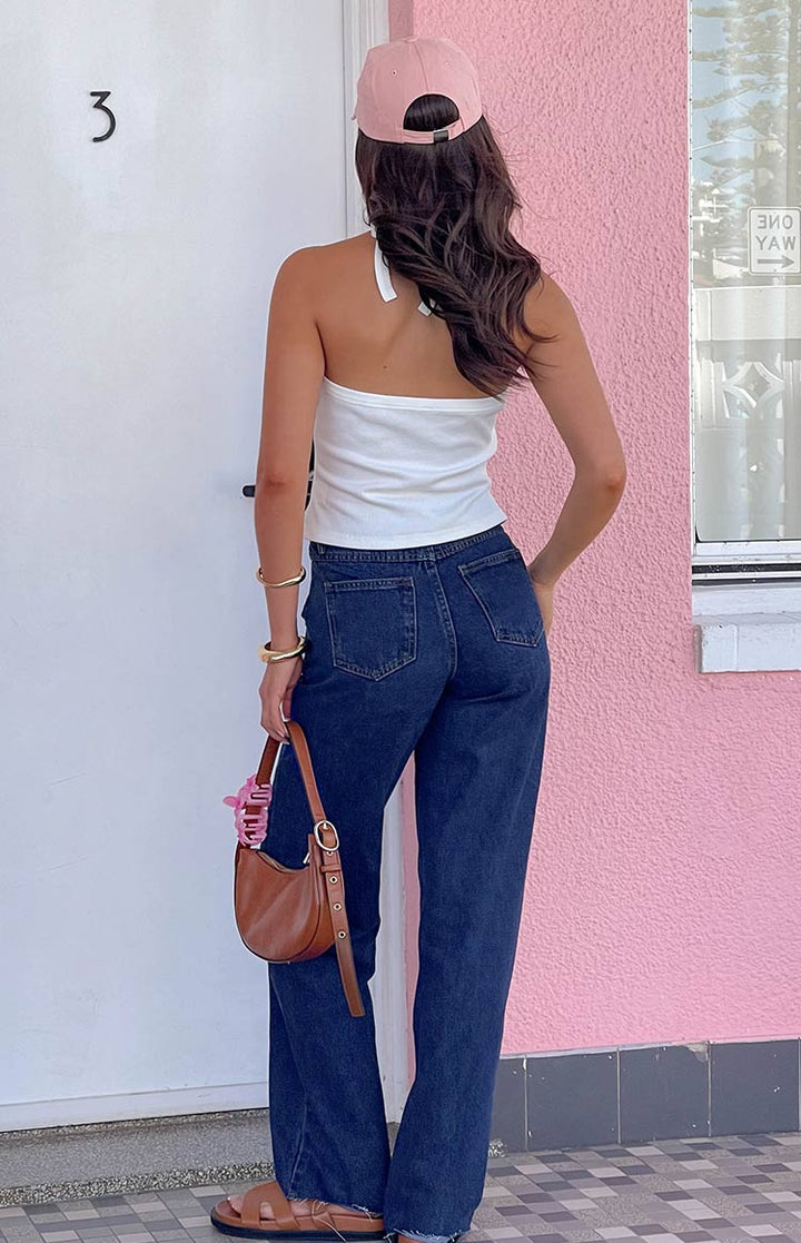 Kansis Tamnoplave Nejednako Strukirane Traperice