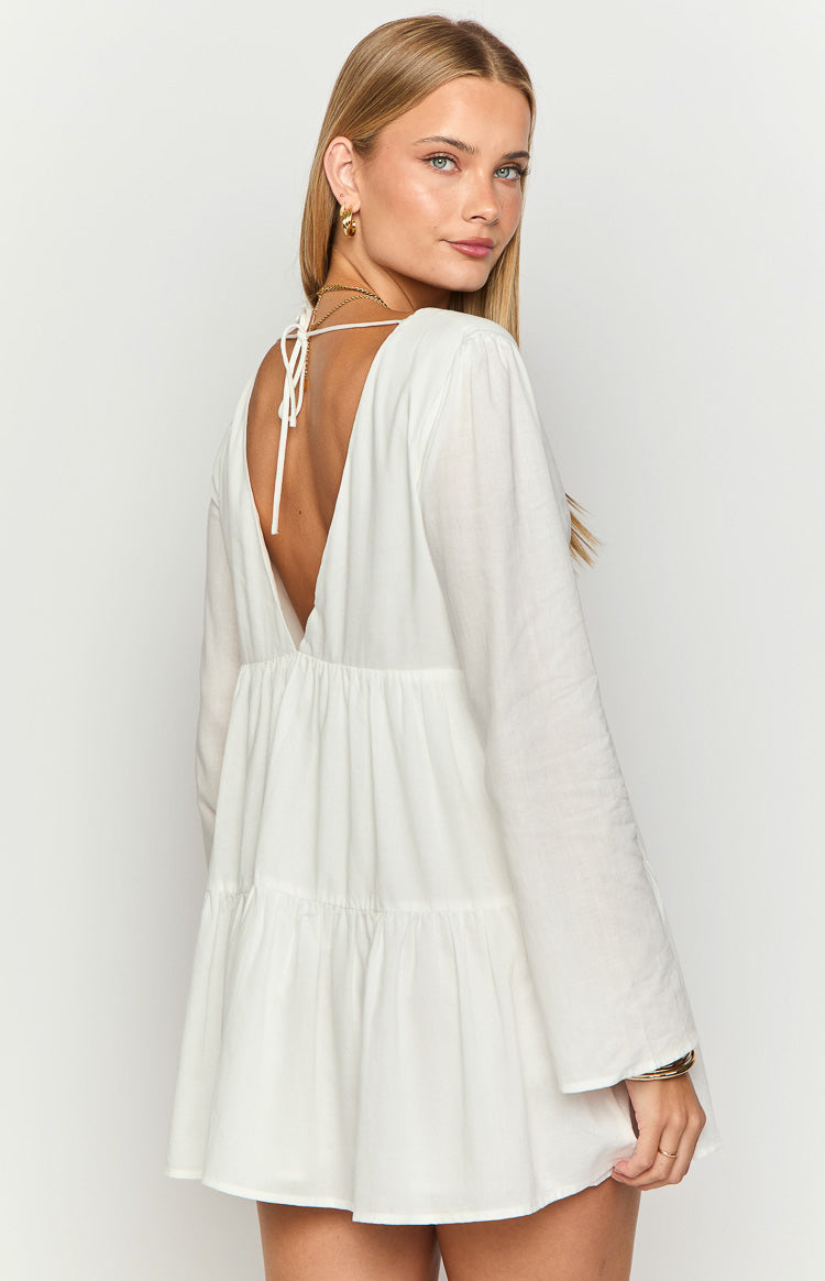 Sretno Srce Bijela Mini Haljina s Dugim Rukavima