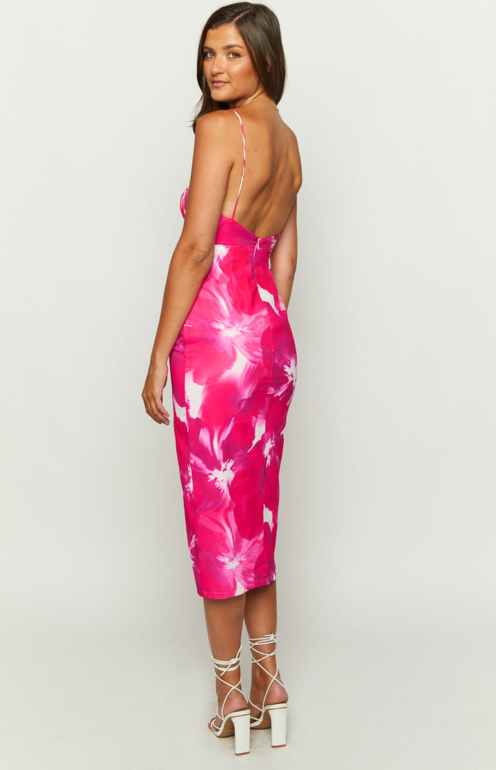 Paloma Pink Print Midi Haljina