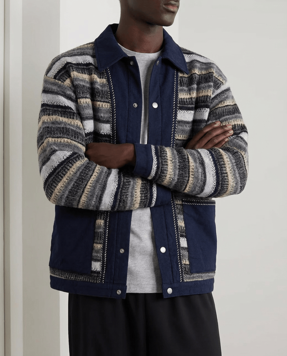 Prugasta Patchwork Jakna s Dugmadi