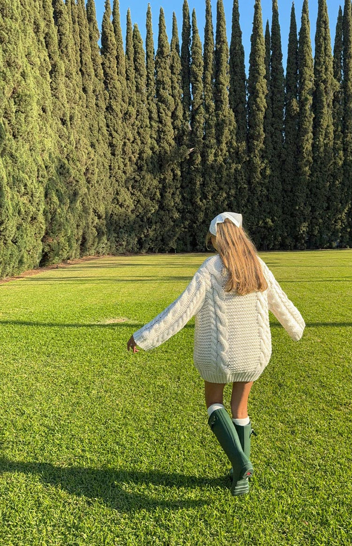 Krem pleteni džemper haljina