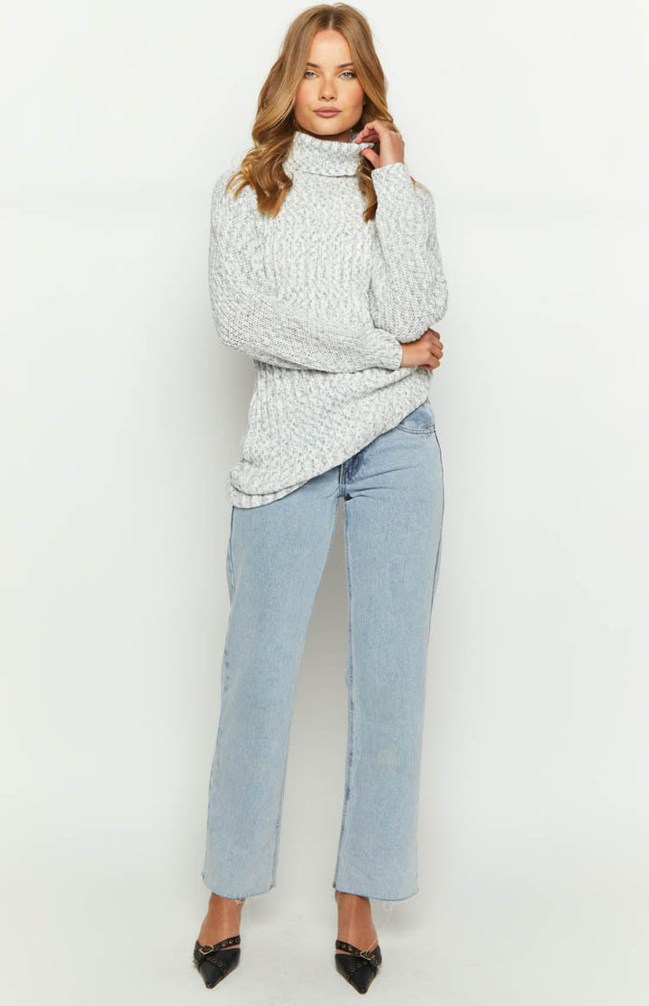 Xanthi Sivi Rolani Pulover Mini Haljina