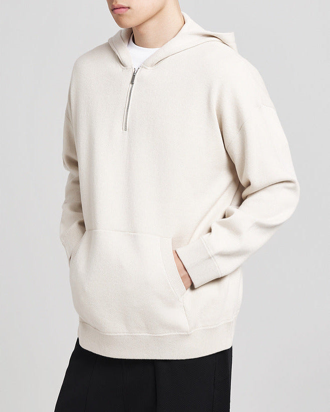 Pola-Zip Kapućasti Pleteni Pulover