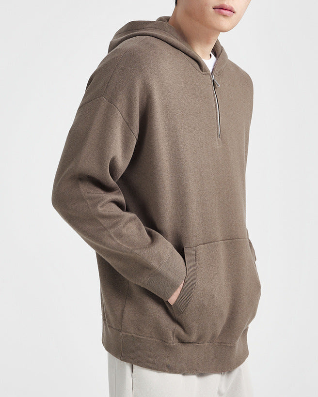 Pola-Zip Kapućasti Pleteni Pulover