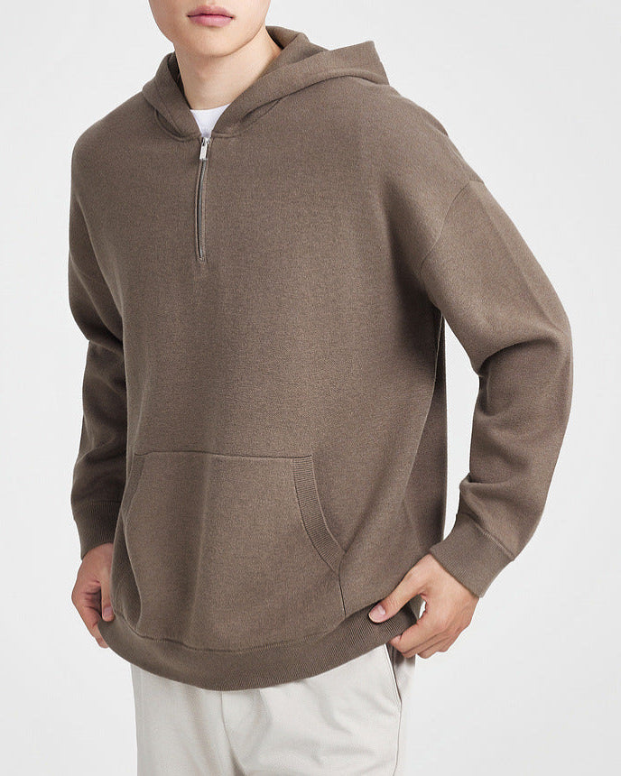 Pola-Zip Kapućasti Pleteni Pulover