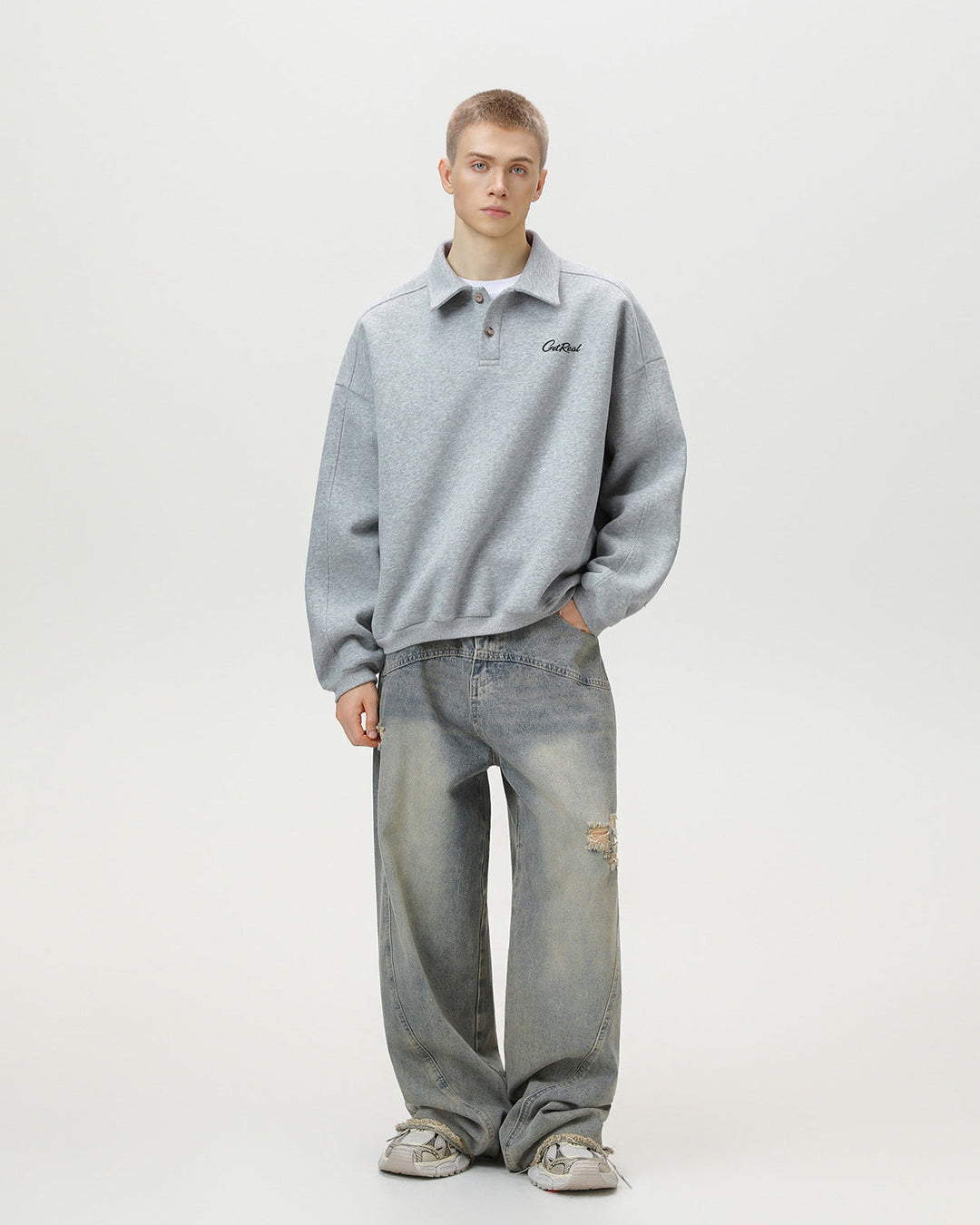 Preveliki Izvezeni Polo Džemper "Get Real".