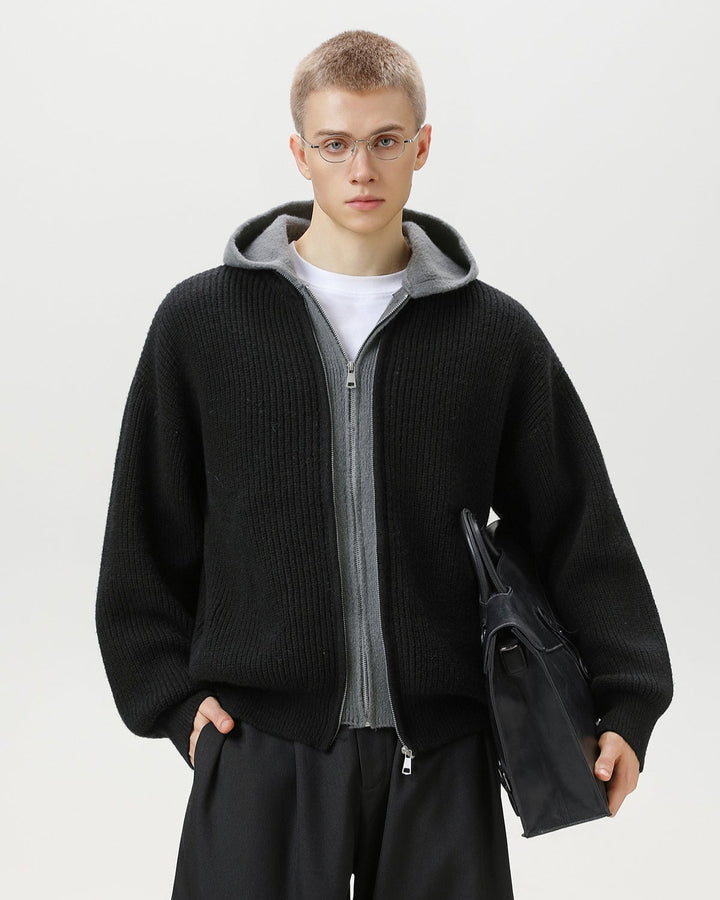 Mješovita Zip Pletena Hoodie Jakna