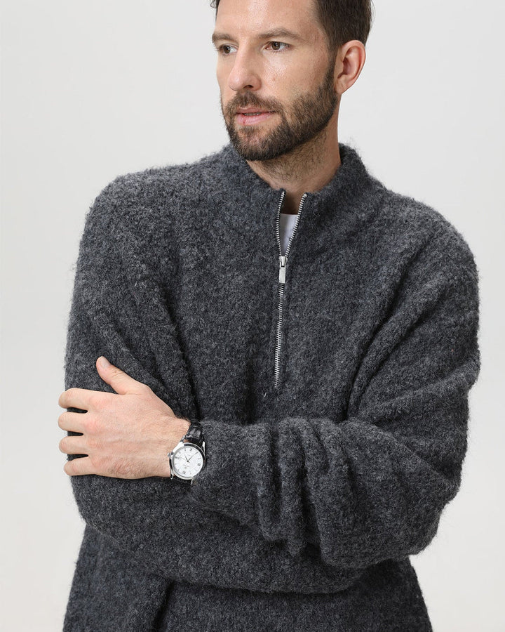 Pulover s polu-zipom i stojećim ovratnikom od teške pamučne pređe