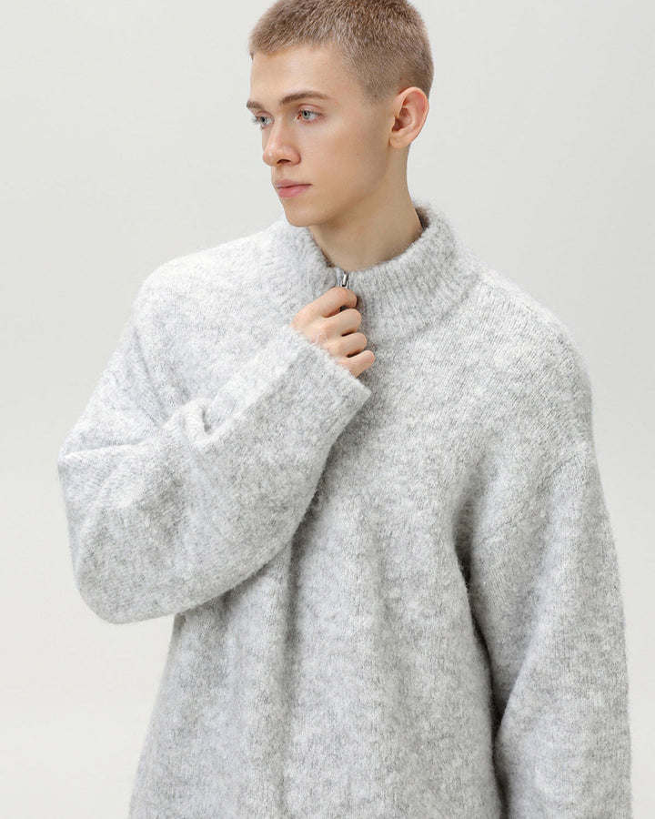 Udobni predimenzionirani pulover od četkane mješavine s Polu-Zipom