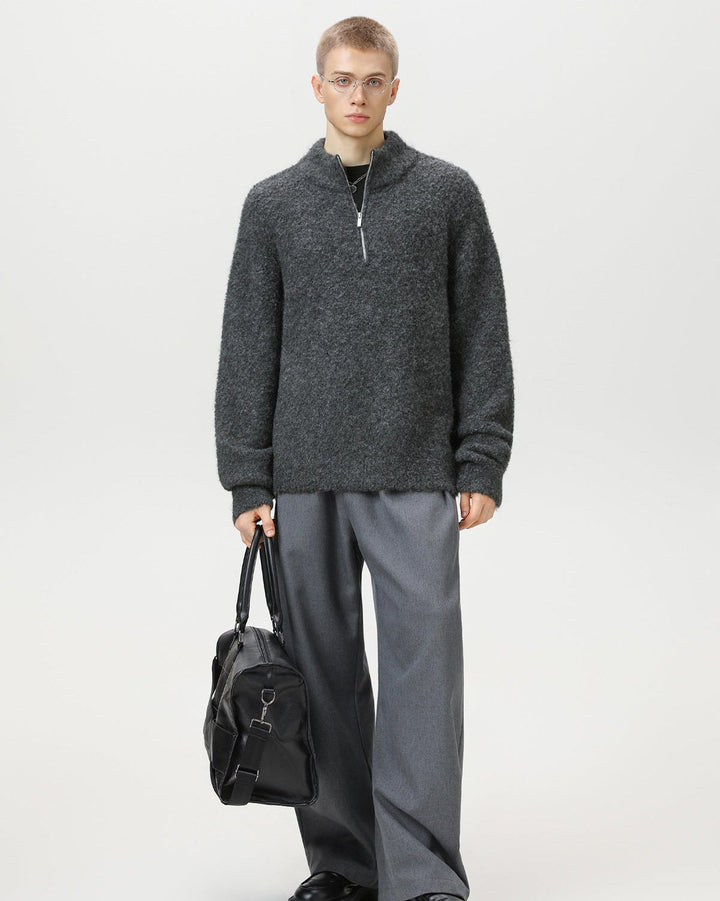 Udobni predimenzionirani pulover od četkane mješavine s Polu-Zipom