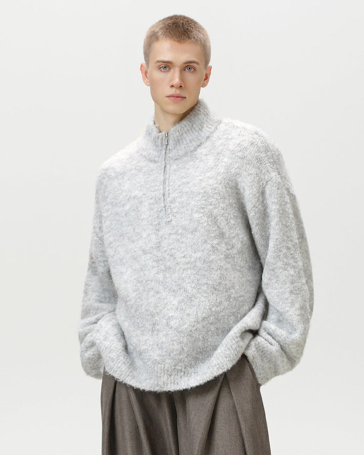 Udobni predimenzionirani pulover od četkane mješavine s Polu-Zipom