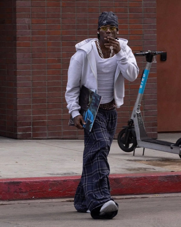 Pamučne hlače s kariranim uzorkom i vezicom