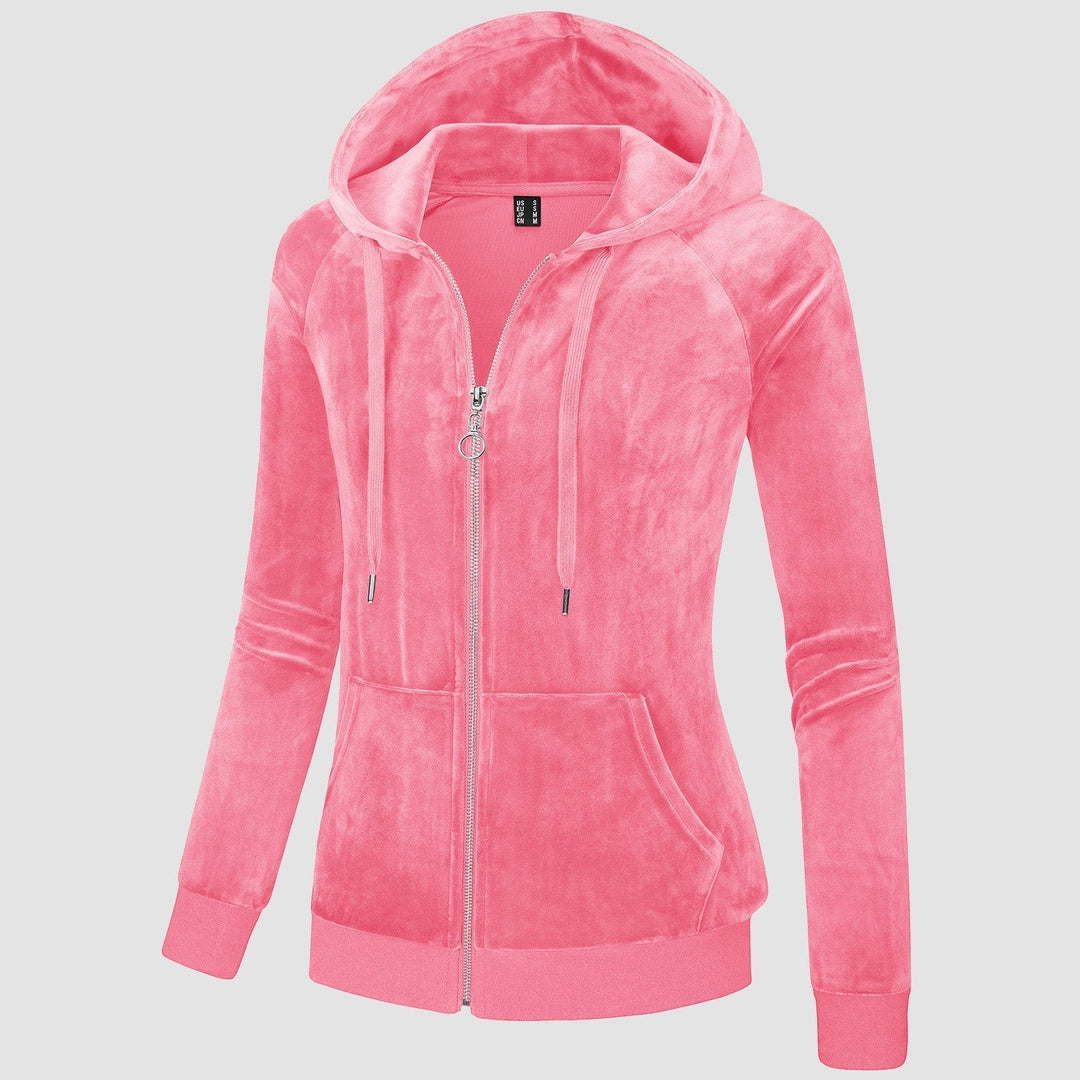 Ženska Velur Fleece Hoodie Jakna Slim Fit